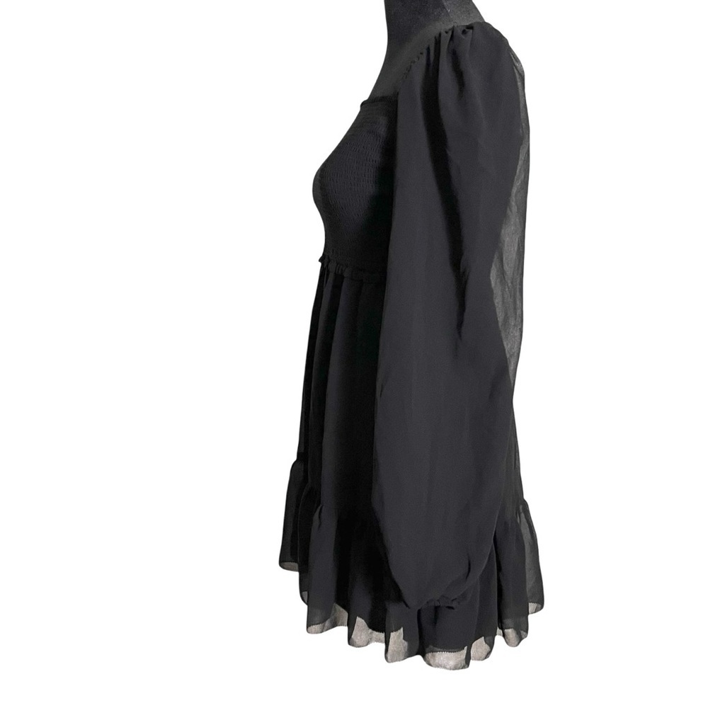 Aritzia Wilfred New Tempest Smocked Chiffon Black Mini Blouson Dress — Small - Picture 9 of 14